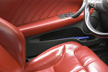 Red leather car seats and upholstery